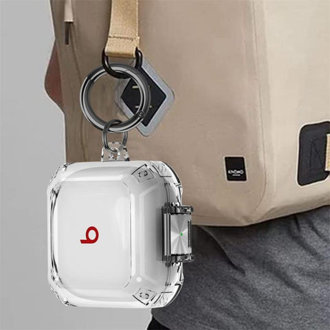Transparent Metal Snap Lock Shockproof Earphone Cover with Finger Loop, For Beats Fit Pro