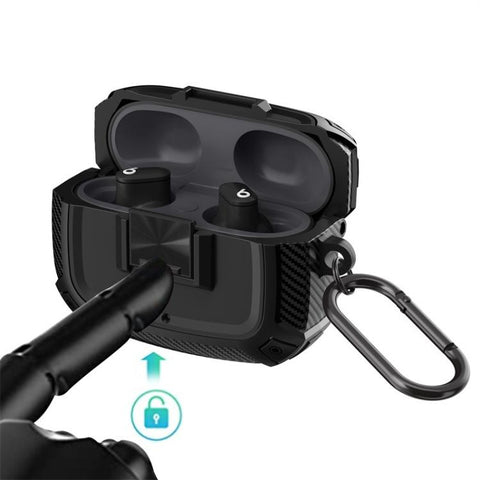 Carbon Fibre Snap Lock TPU Earphone Cover with Metal Buckle, For Beats Studio Buds / Buds+