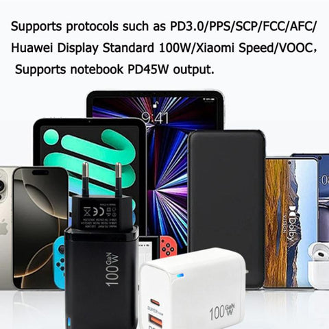 PD47 100W GaN PD Type-C, QC3.0 USB Fully Compatible Protocol Charger, UK Plug, UK Plug