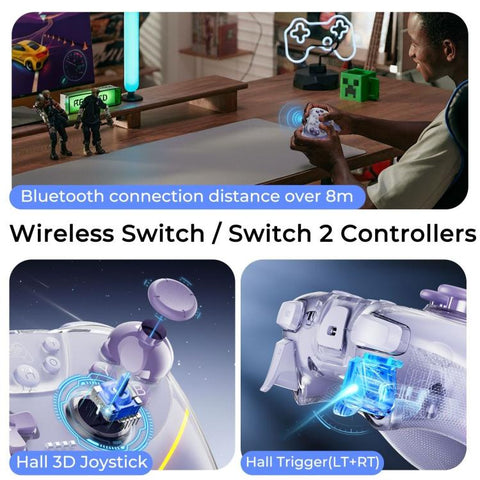Dual Hall Effect Joystick Game Controllers, For Switch 2 / PC / ipad / Tesla Model 3/Y/S/X