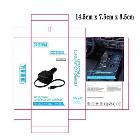 F02 70cm Type-C Cable + PD3.0 + USB 3 in 1 Car Charger, F02