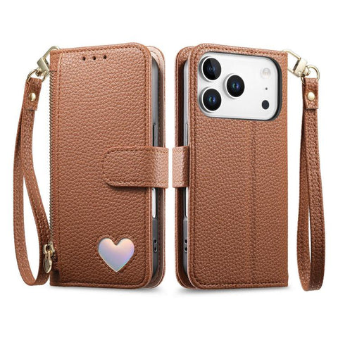 Fantasy Love Heart Zipper Wallet Vegan Leather Phone Case with Strap, For iPhone 18 Pro / 17 Pro, For iPhone 18 Pro Max / 17 Pro Max, For iPhone 17, For iPhone Air, For iPhone 16 Pro Max, For iPhone 16 Pro, For iPhone 16 Plus, For iPhone 16            ...