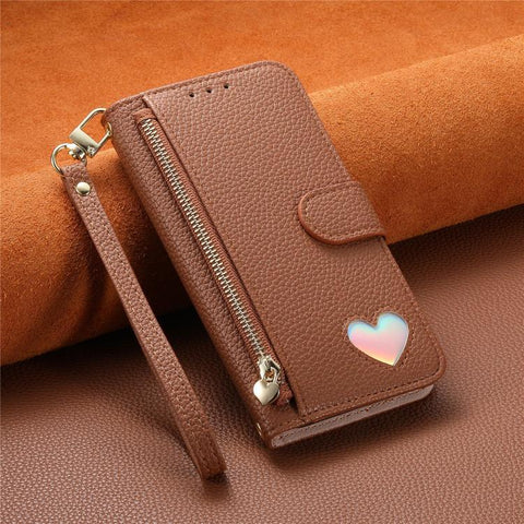 Fantasy Love Heart Zipper Wallet Vegan Leather Phone Case with Strap, For iPhone 18 Pro / 17 Pro, For iPhone 18 Pro Max / 17 Pro Max, For iPhone 17, For iPhone Air, For iPhone 16 Pro Max, For iPhone 16 Pro, For iPhone 16 Plus, For iPhone 16            ...