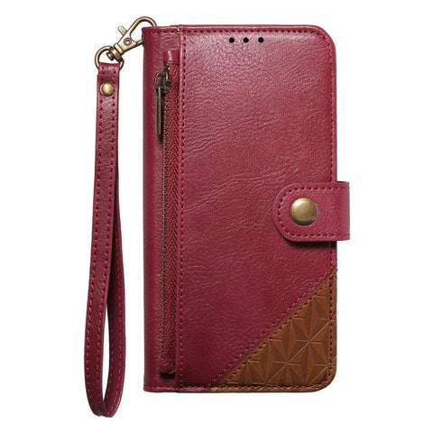Splicing Zipper Wallet Vegan Leather Phone Case with Strap, For iPhone 18 Pro / 17 Pro, For iPhone 18 Pro Max / 17 Pro Max, For iPhone 17, For iPhone Air, For iPhone 16 Pro Max, For iPhone 16 Pro, For iPhone 16 Plus, For iPhone 16