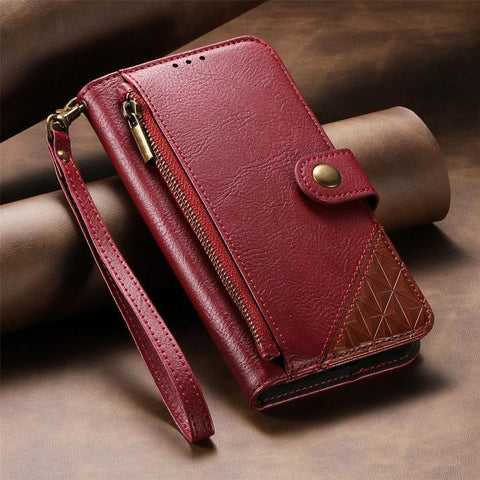 Splicing Zipper Wallet Vegan Leather Phone Case with Strap, For iPhone 18 Pro / 17 Pro, For iPhone 18 Pro Max / 17 Pro Max, For iPhone 17, For iPhone Air, For iPhone 16 Pro Max, For iPhone 16 Pro, For iPhone 16 Plus, For iPhone 16