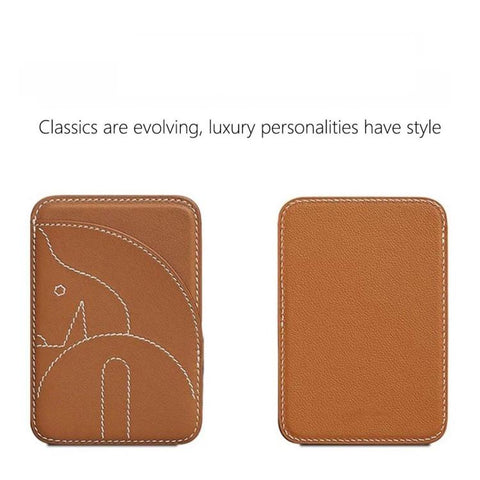 Genuine Leather Embroidered Magnetic Card Bag