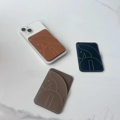 Genuine Leather Embroidered Magnetic Card Bag