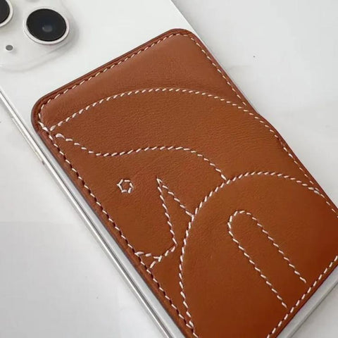 Genuine Leather Embroidered Magnetic Card Bag
