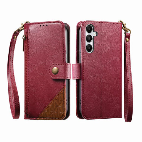 Splicing Zipper Wallet Vegan Leather Phone Case with Strap, For Samsung Galaxy A25 5G, For Samsung Galaxy S23 FE 5G, For Samsung Galaxy A14, For Samsung Galaxy S23 Ultra 5G, For Samsung Galaxy S23+ 5G, For Samsung Galaxy S23 5G, For Samsung Galaxy A13 ...