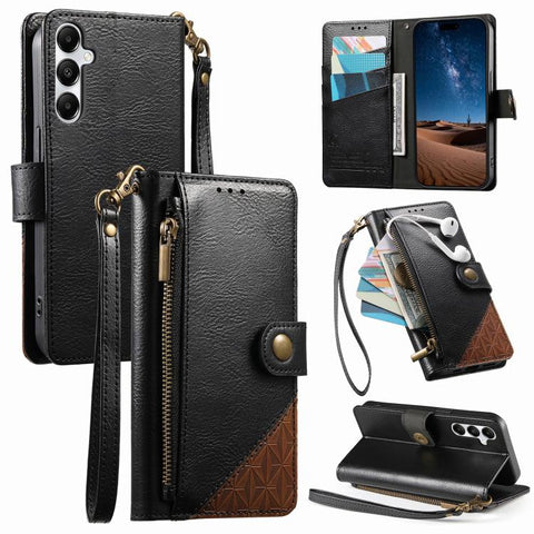 Splicing Zipper Wallet Vegan Leather Phone Case with Strap, For Samsung Galaxy A25 5G, For Samsung Galaxy S23 FE 5G, For Samsung Galaxy A14, For Samsung Galaxy S23 Ultra 5G, For Samsung Galaxy S23+ 5G, For Samsung Galaxy S23 5G, For Samsung Galaxy A13 ...