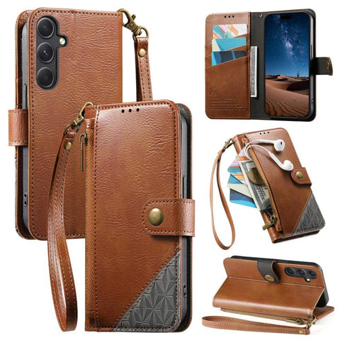 Splicing Zipper Wallet Vegan Leather Phone Case with Strap, For Samsung Galaxy A25 5G, For Samsung Galaxy S23 FE 5G, For Samsung Galaxy A14, For Samsung Galaxy S23 Ultra 5G, For Samsung Galaxy S23+ 5G, For Samsung Galaxy S23 5G, For Samsung Galaxy A13 ...