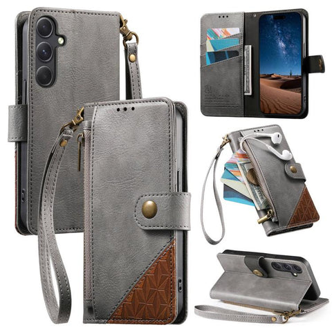 Splicing Zipper Wallet Vegan Leather Phone Case with Strap, For Samsung Galaxy A25 5G, For Samsung Galaxy S23 FE 5G, For Samsung Galaxy A14, For Samsung Galaxy S23 Ultra 5G, For Samsung Galaxy S23+ 5G, For Samsung Galaxy S23 5G, For Samsung Galaxy A13 ...