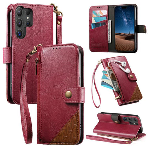 Splicing Zipper Wallet Vegan Leather Phone Case with Strap, For Samsung Galaxy A25 5G, For Samsung Galaxy S23 FE 5G, For Samsung Galaxy A14, For Samsung Galaxy S23 Ultra 5G, For Samsung Galaxy S23+ 5G, For Samsung Galaxy S23 5G, For Samsung Galaxy A13 ...