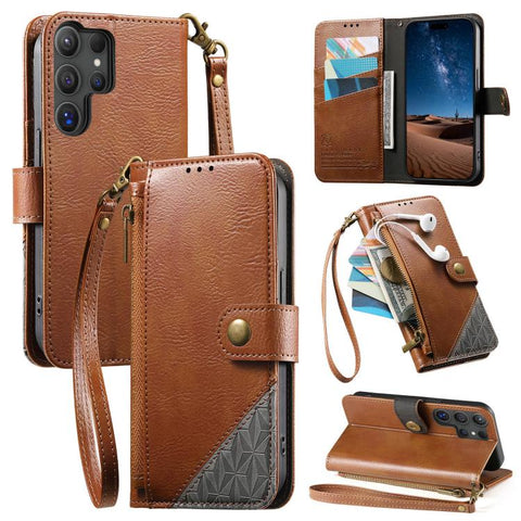 Splicing Zipper Wallet Vegan Leather Phone Case with Strap, For Samsung Galaxy A25 5G, For Samsung Galaxy S23 FE 5G, For Samsung Galaxy A14, For Samsung Galaxy S23 Ultra 5G, For Samsung Galaxy S23+ 5G, For Samsung Galaxy S23 5G, For Samsung Galaxy A13 ...