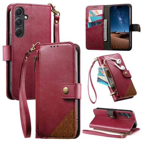 Splicing Zipper Wallet Vegan Leather Phone Case with Strap, For Samsung Galaxy A25 5G, For Samsung Galaxy S23 FE 5G, For Samsung Galaxy A14, For Samsung Galaxy S23 Ultra 5G, For Samsung Galaxy S23+ 5G, For Samsung Galaxy S23 5G, For Samsung Galaxy A13 ...