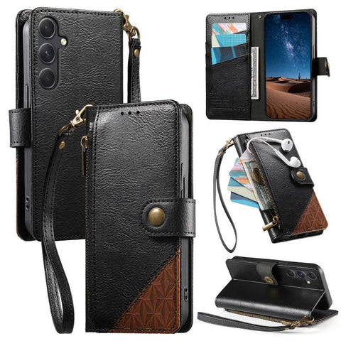 Splicing Zipper Wallet Vegan Leather Phone Case with Strap, For Samsung Galaxy A25 5G, For Samsung Galaxy S23 FE 5G, For Samsung Galaxy A14, For Samsung Galaxy S23 Ultra 5G, For Samsung Galaxy S23+ 5G, For Samsung Galaxy S23 5G, For Samsung Galaxy A13 ...