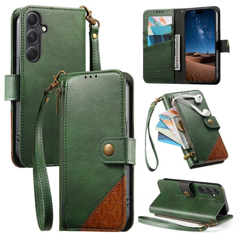 Splicing Zipper Wallet Vegan Leather Phone Case with Strap, For Samsung Galaxy A25 5G, For Samsung Galaxy S23 FE 5G, For Samsung Galaxy A14, For Samsung Galaxy S23 Ultra 5G, For Samsung Galaxy S23+ 5G, For Samsung Galaxy S23 5G, For Samsung Galaxy A13 ...