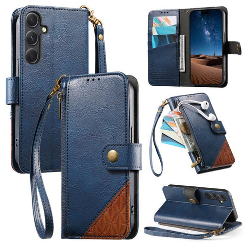 Splicing Zipper Wallet Vegan Leather Phone Case with Strap, For Samsung Galaxy A25 5G, For Samsung Galaxy S23 FE 5G, For Samsung Galaxy A14, For Samsung Galaxy S23 Ultra 5G, For Samsung Galaxy S23+ 5G, For Samsung Galaxy S23 5G, For Samsung Galaxy A13 ...