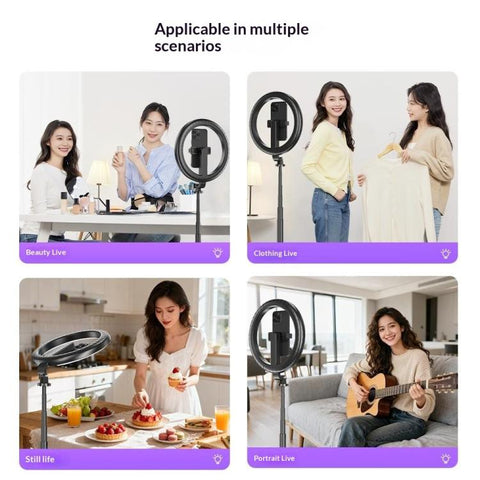 P61Q For Photography / Video Recording Live Streaming Selfie Stick Tripod Lamp 10 Inch Ring Light