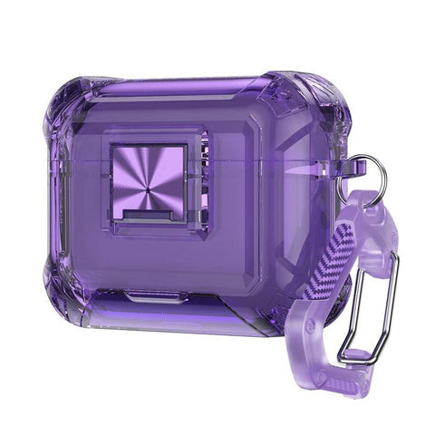 Transparent Snap Lock Shockproof TPU Earphone Cover with Carabiner, For AirPods Pro 3