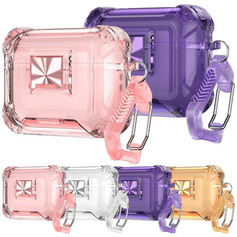 Transparent Snap Lock Shockproof TPU Earphone Cover with Carabiner, For AirPods Pro 3