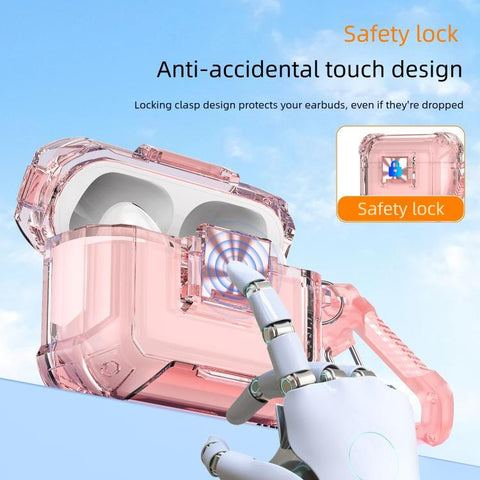 Transparent Snap Lock Shockproof TPU Earphone Cover with Carabiner, For AirPods Pro 3