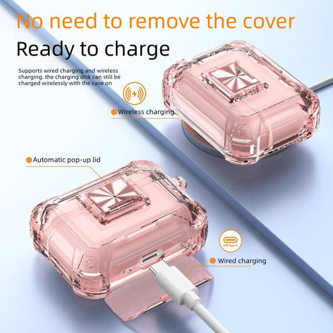 Transparent Snap Lock Shockproof TPU Earphone Cover with Carabiner, For AirPods Pro 3