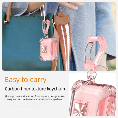 Transparent Snap Lock Shockproof TPU Earphone Cover with Carabiner, For AirPods Pro 3