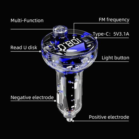 C10 USB / Type-C Multifunctional Car MP3 Player BT Hands-Free FM Transmitter Car Charger, C10