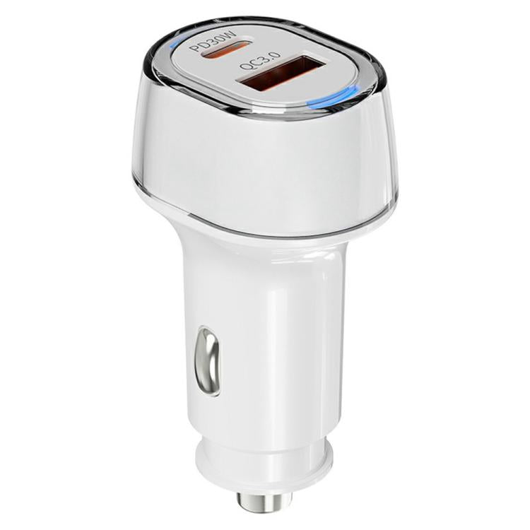 A6 USB and Type-C Dual Port Car Charger QC3.0 + PD 30W Fast Charger with Ambient Light, A6