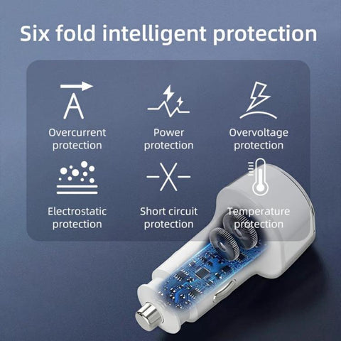 A6 USB and Type-C Dual Port Car Charger QC3.0 + PD 30W Fast Charger with Ambient Light, A6