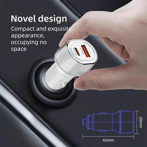 A6 USB and Type-C Dual Port Car Charger QC3.0 + PD 30W Fast Charger with Ambient Light, A6