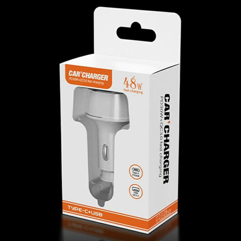 A6 USB and Type-C Dual Port Car Charger QC3.0 + PD 30W Fast Charger with Ambient Light, A6