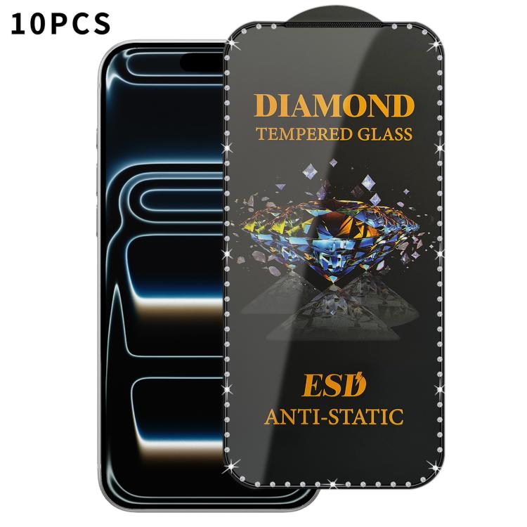 10pcs Full-Screen Diamond-Studded Silkscreen High-Definition Anti-Static Tempered Glass Film, For iPhone 18 Pro / 17 Pro, For iPhone 18 Pro Max / 17 Pro Max, For iPhone 17, For iPhone Air, For iPhone 16 Pro Max, For iPhone 16 Pro, For iPhone 16 Plus   ...