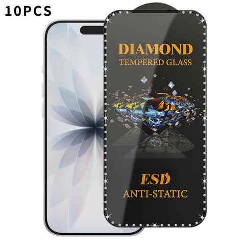 10pcs Full-Screen Diamond-Studded Silkscreen High-Definition Anti-Static Tempered Glass Film, For iPhone 18 Pro / 17 Pro, For iPhone 18 Pro Max / 17 Pro Max, For iPhone 17, For iPhone Air, For iPhone 16 Pro Max, For iPhone 16 Pro, For iPhone 16 Plus   ...