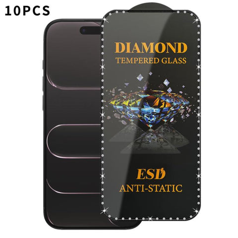 10pcs Full-Screen Diamond-Studded Silkscreen High-Definition Anti-Static Tempered Glass Film, For iPhone 18 Pro / 17 Pro, For iPhone 18 Pro Max / 17 Pro Max, For iPhone 17, For iPhone Air, For iPhone 16 Pro Max, For iPhone 16 Pro, For iPhone 16 Plus   ...