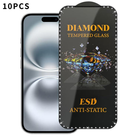10pcs Full-Screen Diamond-Studded Silkscreen High-Definition Anti-Static Tempered Glass Film, For iPhone 18 Pro / 17 Pro, For iPhone 18 Pro Max / 17 Pro Max, For iPhone 17, For iPhone Air, For iPhone 16 Pro Max, For iPhone 16 Pro, For iPhone 16 Plus   ...