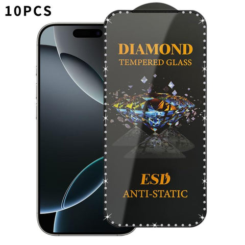 10pcs Full-Screen Diamond-Studded Silkscreen High-Definition Anti-Static Tempered Glass Film, For iPhone 18 Pro / 17 Pro, For iPhone 18 Pro Max / 17 Pro Max, For iPhone 17, For iPhone Air, For iPhone 16 Pro Max, For iPhone 16 Pro, For iPhone 16 Plus   ...