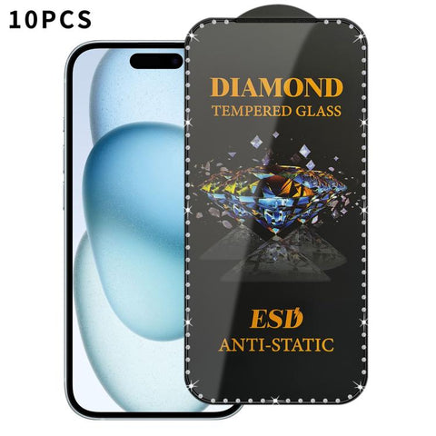 10pcs Full-Screen Diamond-Studded Silkscreen High-Definition Anti-Static Tempered Glass Film, For iPhone 18 Pro / 17 Pro, For iPhone 18 Pro Max / 17 Pro Max, For iPhone 17, For iPhone Air, For iPhone 16 Pro Max, For iPhone 16 Pro, For iPhone 16 Plus   ...