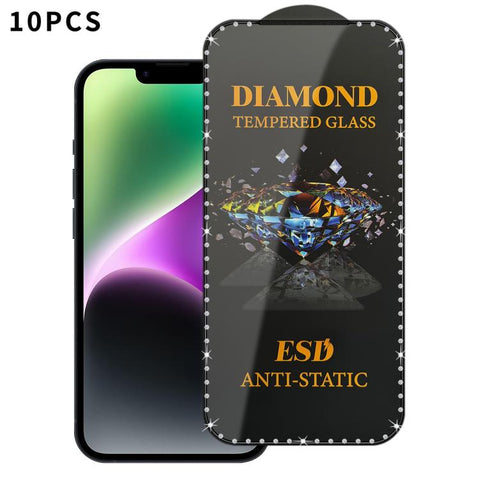 10pcs Full-Screen Diamond-Studded Silkscreen High-Definition Anti-Static Tempered Glass Film, For iPhone 18 Pro / 17 Pro, For iPhone 18 Pro Max / 17 Pro Max, For iPhone 17, For iPhone Air, For iPhone 16 Pro Max, For iPhone 16 Pro, For iPhone 16 Plus   ...
