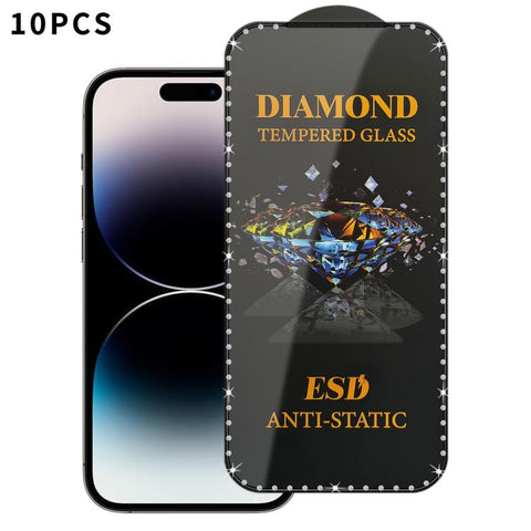 10pcs Full-Screen Diamond-Studded Silkscreen High-Definition Anti-Static Tempered Glass Film, For iPhone 18 Pro / 17 Pro, For iPhone 18 Pro Max / 17 Pro Max, For iPhone 17, For iPhone Air, For iPhone 16 Pro Max, For iPhone 16 Pro, For iPhone 16 Plus   ...