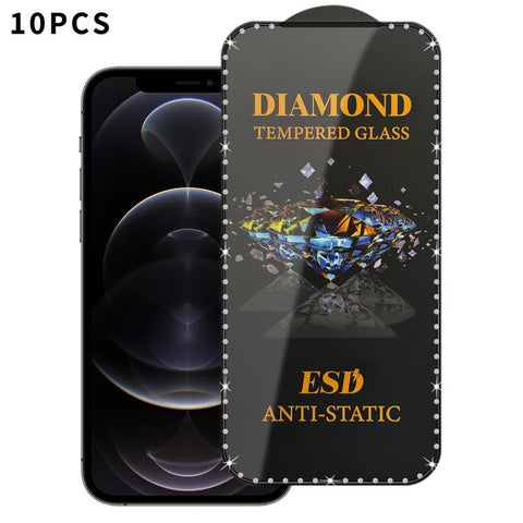 10pcs Full-Screen Diamond-Studded Silkscreen High-Definition Anti-Static Tempered Glass Film, For iPhone 18 Pro / 17 Pro, For iPhone 18 Pro Max / 17 Pro Max, For iPhone 17, For iPhone Air, For iPhone 16 Pro Max, For iPhone 16 Pro, For iPhone 16 Plus   ...