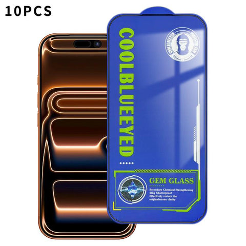 10pcs CoolBlueEyed Dustproof Mesh Anti-Static Silk Screen HD Tempered Glass Film, For iPhone 18 Pro / 17 Pro, For iPhone 18 Pro Max / 17 Pro Max, For iPhone 17, For iPhone Air, For iPhone 16 Pro Max, For iPhone 16 Pro, For iPhone 16 Plus, For iPhone 16...