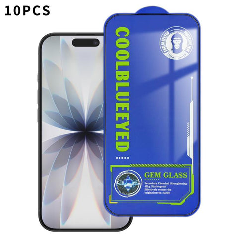 10pcs CoolBlueEyed Dustproof Mesh Anti-Static Silk Screen HD Tempered Glass Film, For iPhone 18 Pro / 17 Pro, For iPhone 18 Pro Max / 17 Pro Max, For iPhone 17, For iPhone Air, For iPhone 16 Pro Max, For iPhone 16 Pro, For iPhone 16 Plus, For iPhone 16...