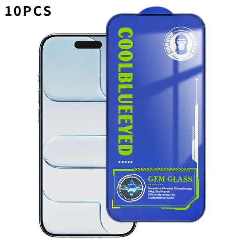 10pcs CoolBlueEyed Dustproof Mesh Anti-Static Silk Screen HD Tempered Glass Film, For iPhone 18 Pro / 17 Pro, For iPhone 18 Pro Max / 17 Pro Max, For iPhone 17, For iPhone Air, For iPhone 16 Pro Max, For iPhone 16 Pro, For iPhone 16 Plus, For iPhone 16...