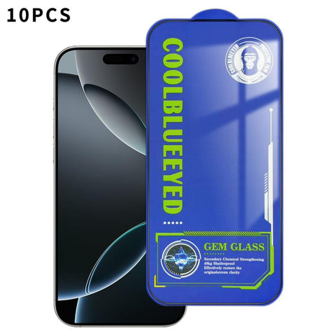 10pcs CoolBlueEyed Dustproof Mesh Anti-Static Silk Screen HD Tempered Glass Film, For iPhone 18 Pro / 17 Pro, For iPhone 18 Pro Max / 17 Pro Max, For iPhone 17, For iPhone Air, For iPhone 16 Pro Max, For iPhone 16 Pro, For iPhone 16 Plus, For iPhone 16...