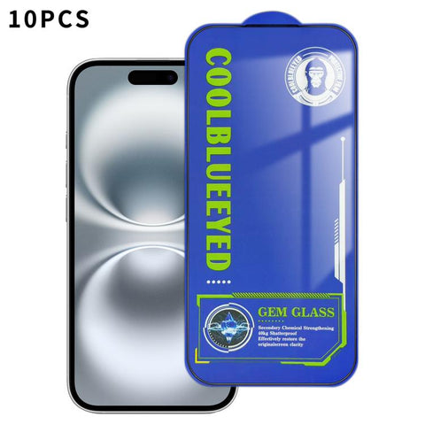 10pcs CoolBlueEyed Dustproof Mesh Anti-Static Silk Screen HD Tempered Glass Film, For iPhone 18 Pro / 17 Pro, For iPhone 18 Pro Max / 17 Pro Max, For iPhone 17, For iPhone Air, For iPhone 16 Pro Max, For iPhone 16 Pro, For iPhone 16 Plus, For iPhone 16...