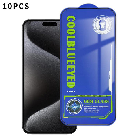 10pcs CoolBlueEyed Dustproof Mesh Anti-Static Silk Screen HD Tempered Glass Film, For iPhone 18 Pro / 17 Pro, For iPhone 18 Pro Max / 17 Pro Max, For iPhone 17, For iPhone Air, For iPhone 16 Pro Max, For iPhone 16 Pro, For iPhone 16 Plus, For iPhone 16...