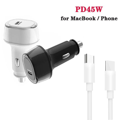 P01 PD45W Type-C / USB-C Buck Boost Car Charger with Type-C to Type-C Data Cable, with Type-C to Type-C Cable