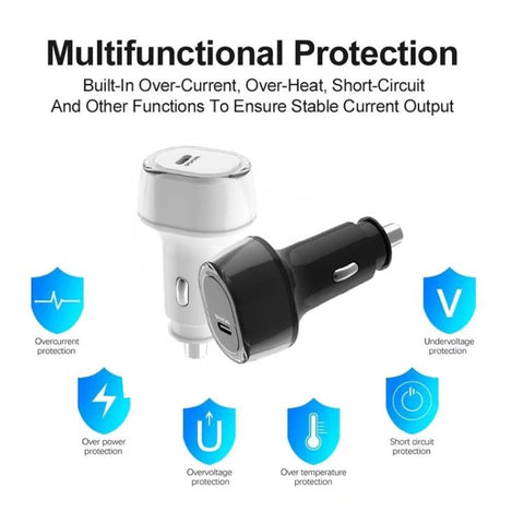 P01 PD45W Type-C / USB-C Buck Boost Car Charger with Type-C to Type-C Data Cable, with Type-C to Type-C Cable